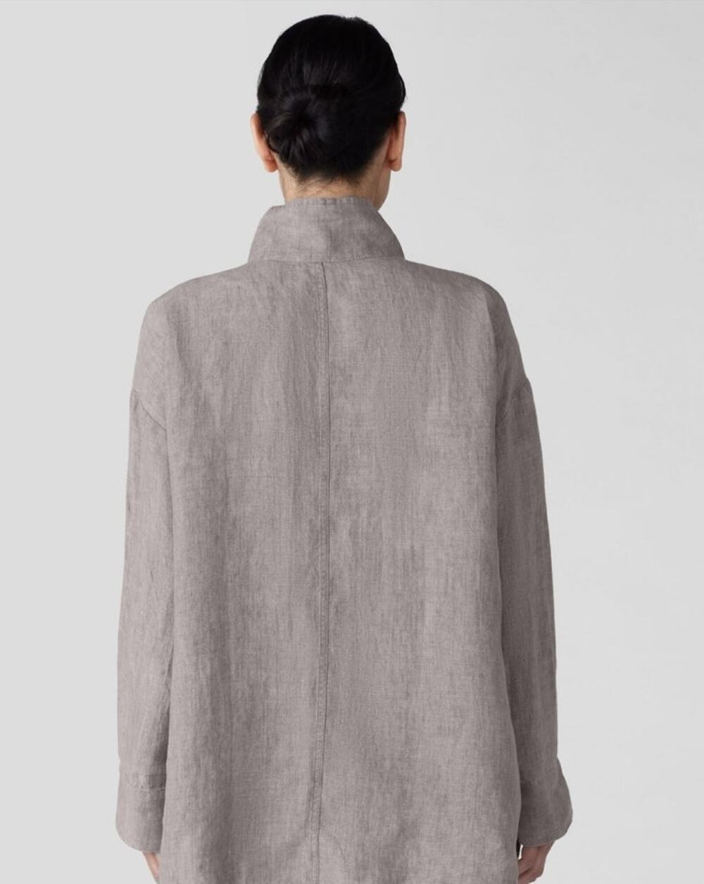 Eileen Fisher Linen Silk Jacket Natural Stand Collar PM Luxe Minimalist Natural
